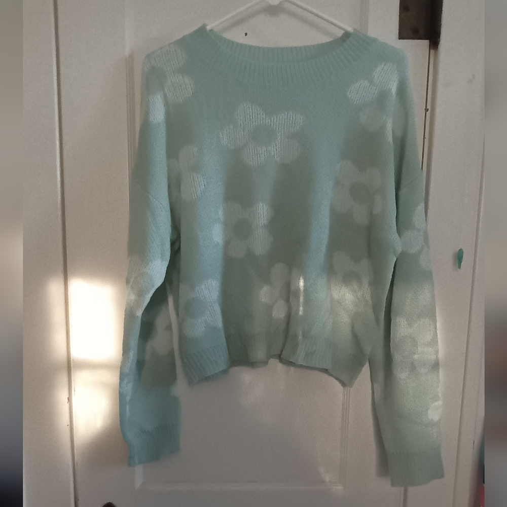 SHEIN Mint Green Floral Sweater